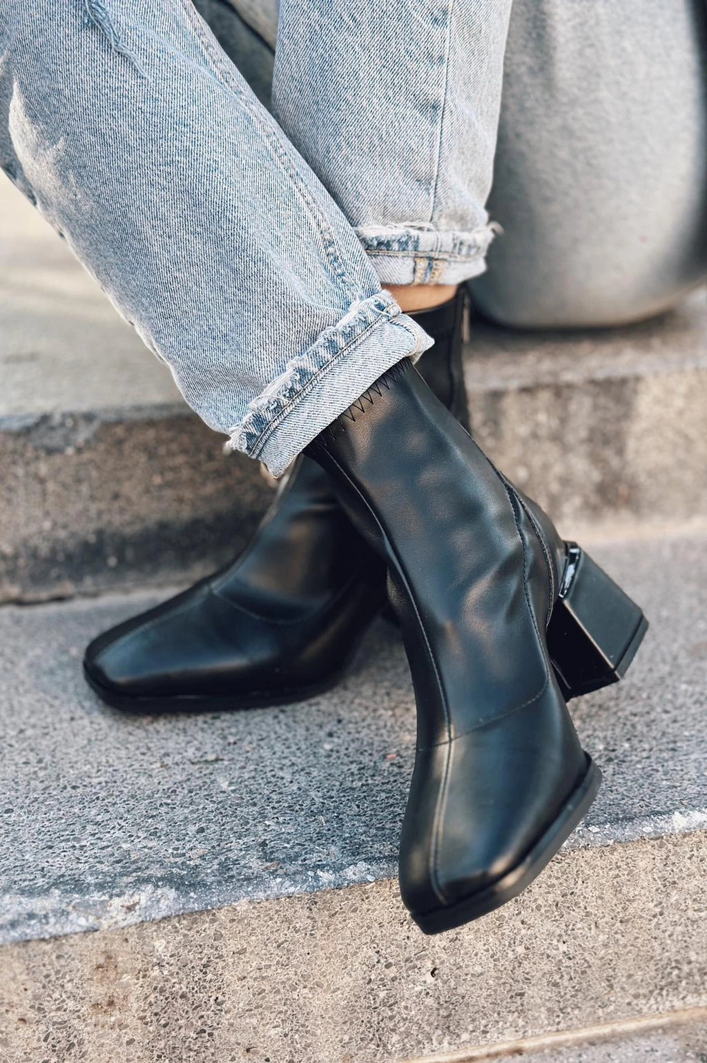 Daviyo Black Faux Leather Stretch Women's Boots