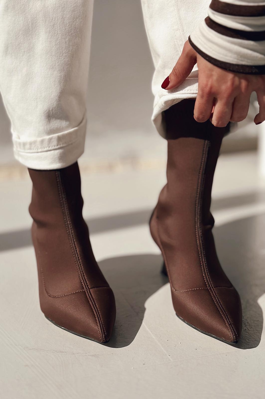 Loravo Acı Kahve Sock Thin Heel Boots
