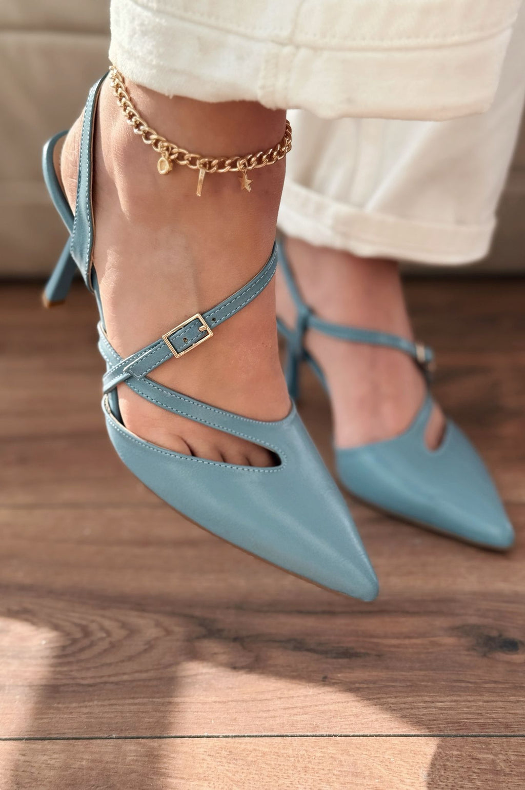 Flamor Baby Blue Faux Leather Women's Stilettos