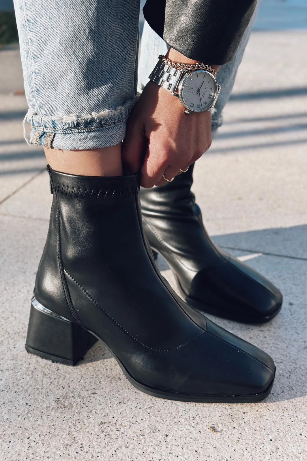 Daviyo Black Faux Leather Stretch Women's Boots