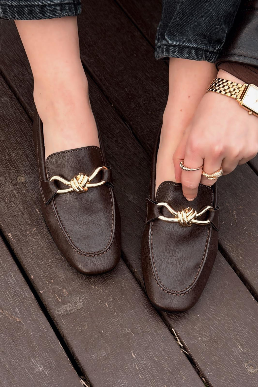 Avelis Women's Loafer Light Brown Faux Leather Bow Detail