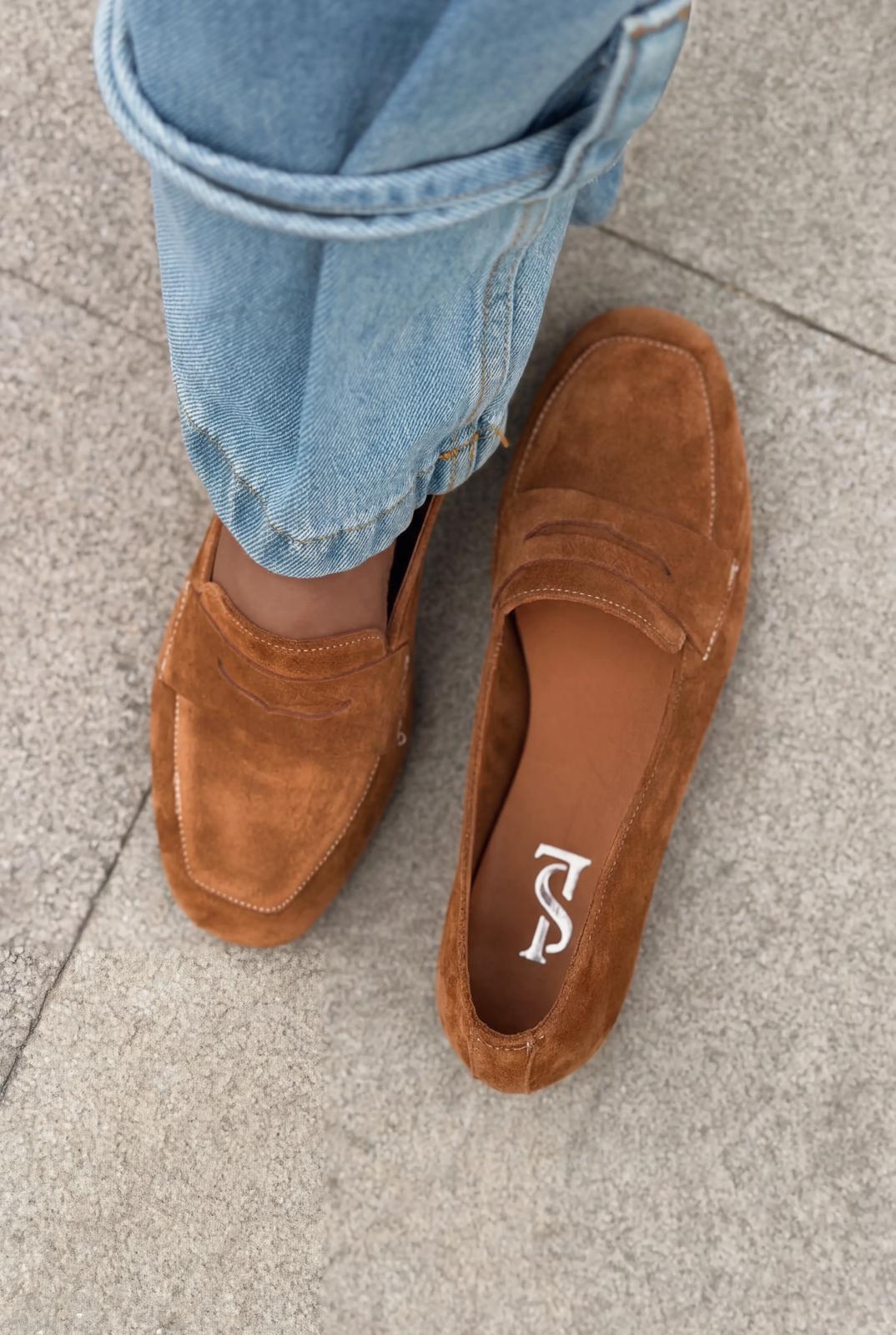 Melniel Tan Genuine Suede Women's Loafers