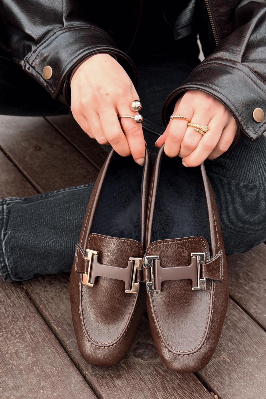 Elara Dark Brown Faux Leather Women's Loafers
