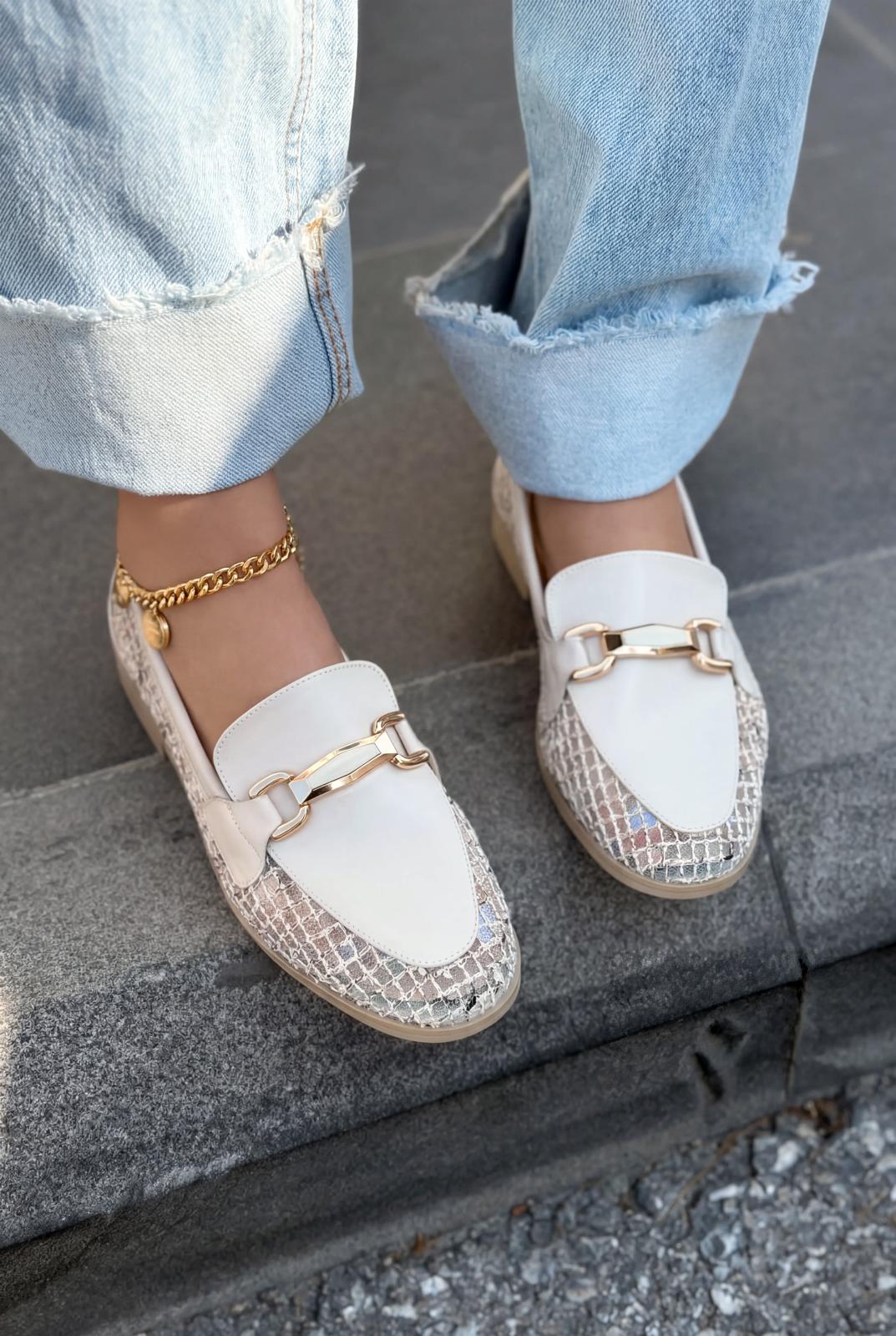 Delter Beige Faux Leather Mesh Women's Loafers