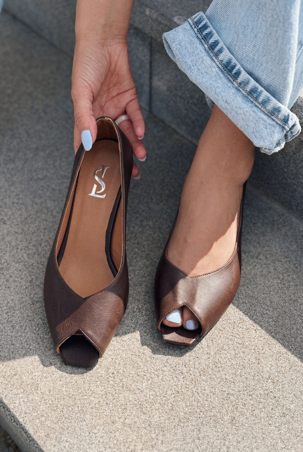 Norvion Light Brown Genuine Leather Faux Leather Women's Pumps