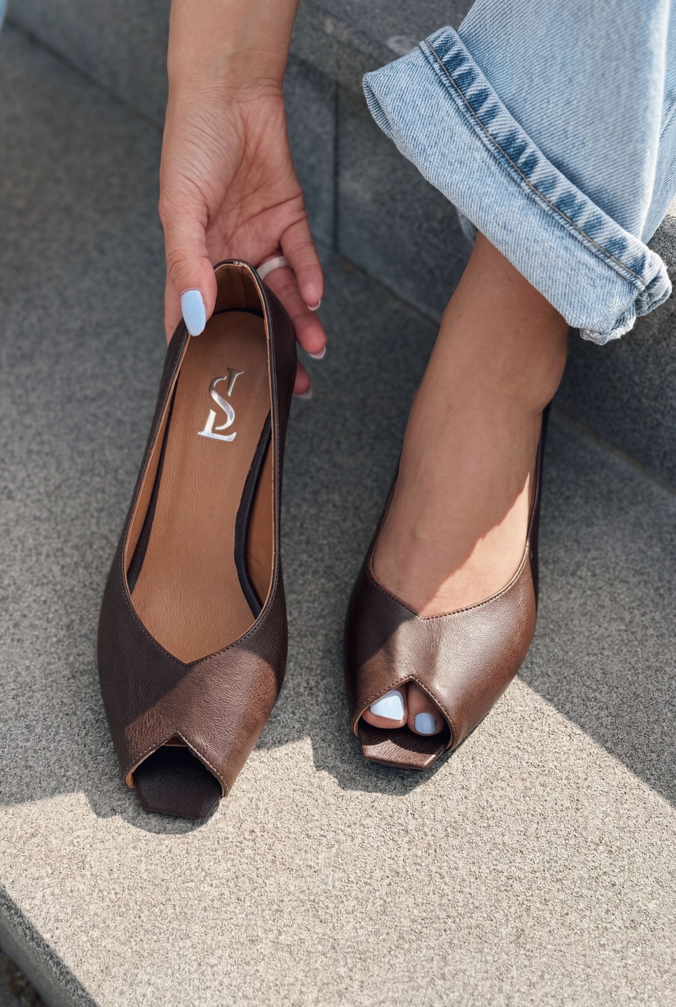 Norvion Light Brown Genuine Leather Faux Leather Women's Pumps