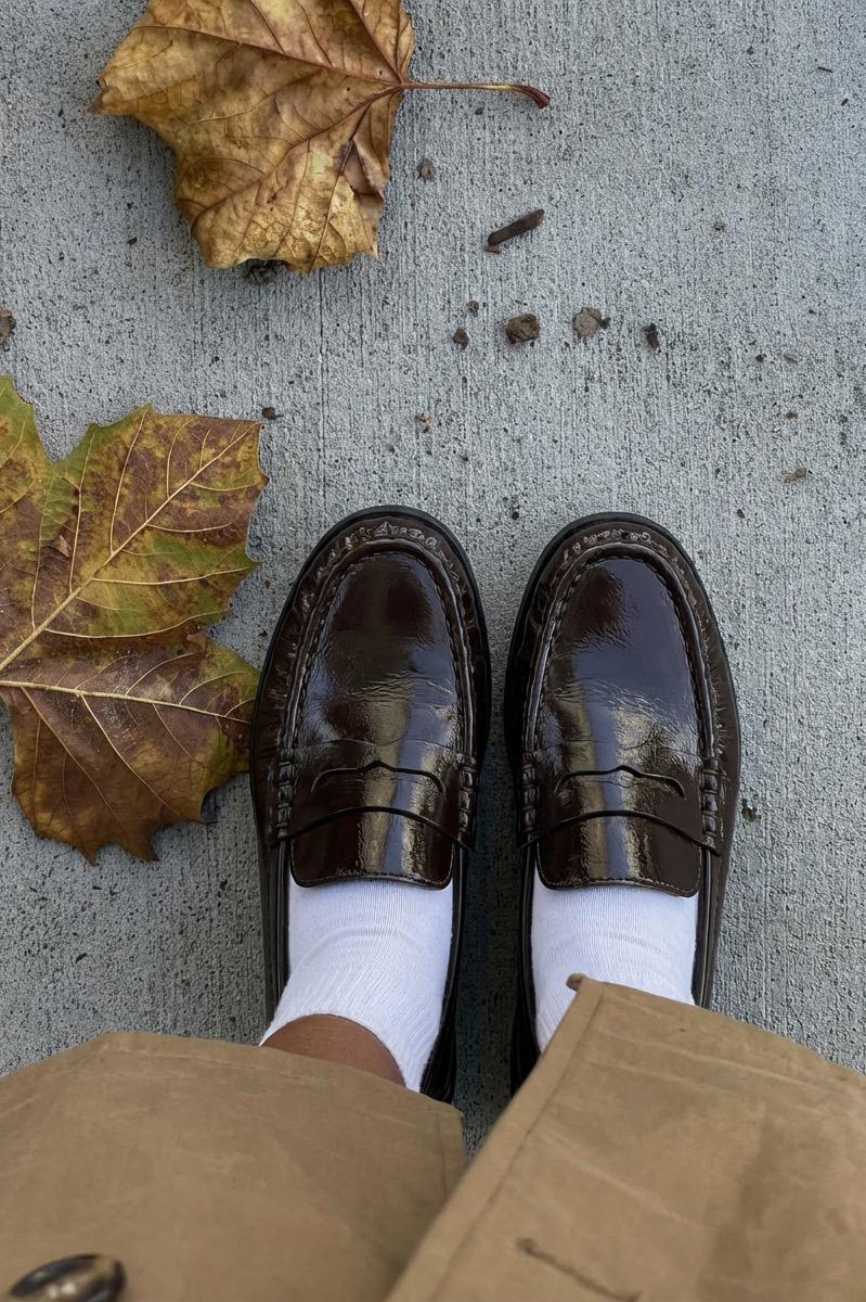 Marcel Dark Brown Crinkled Patent Faux Leather Women's Loafers