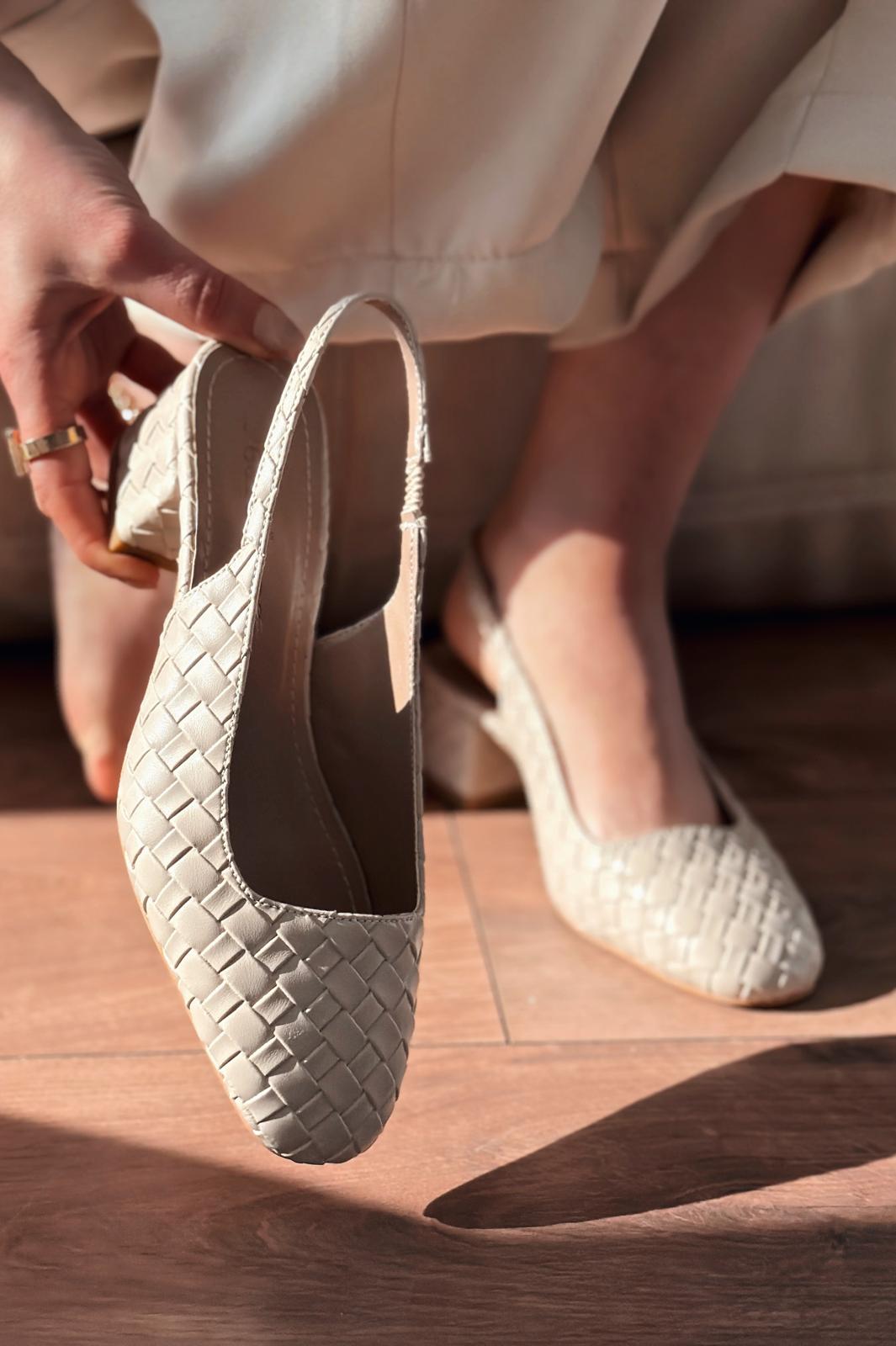 Solen Beige Faux Leather Woven Detail Women's Mary Jane