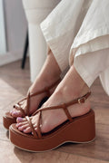 Jomis Tan Faux Leather Wedge Heel Women's Sandals