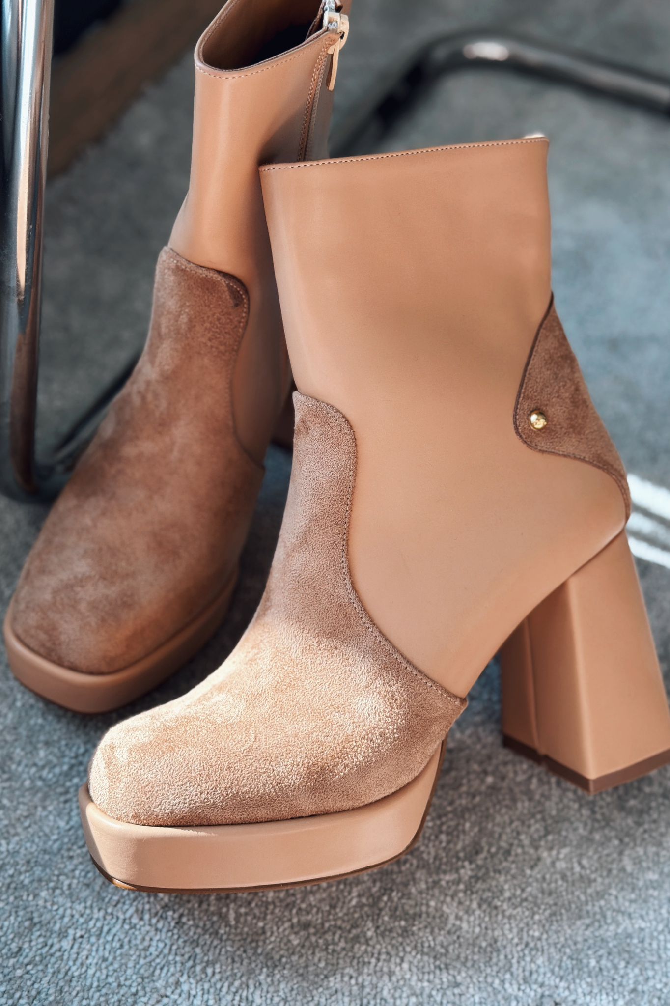 Olexsa Nude Faux Leather High Heel Women's Boots
