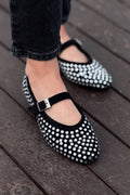 Orion Black Suede Gray Stone Detail Women's Flats