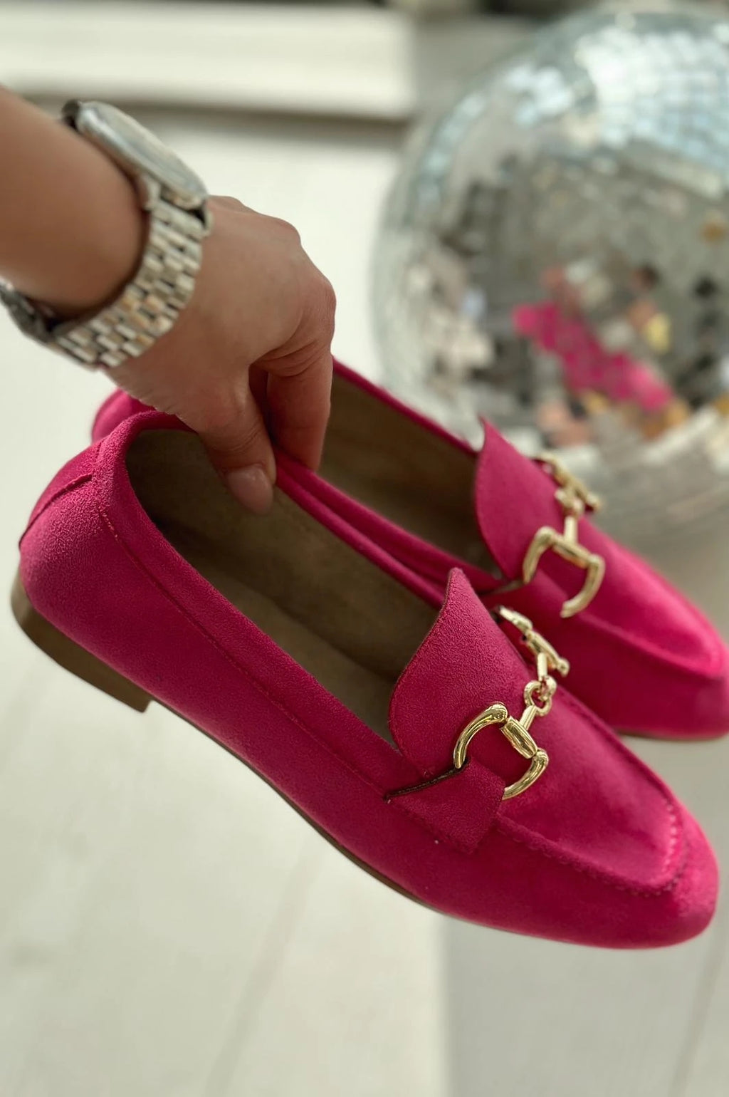 Lofin Fuchsia Suede Buckle Detail Women's Loafers