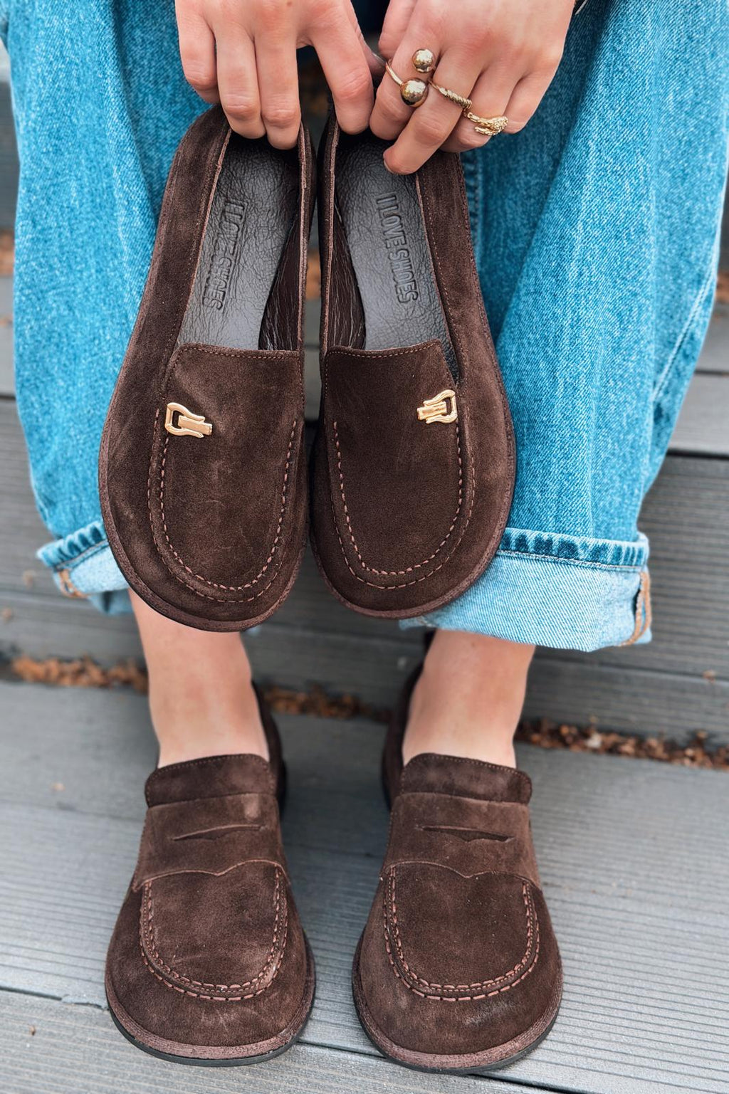 Rasen Dark Brown Genuine Suede Women's Loafers