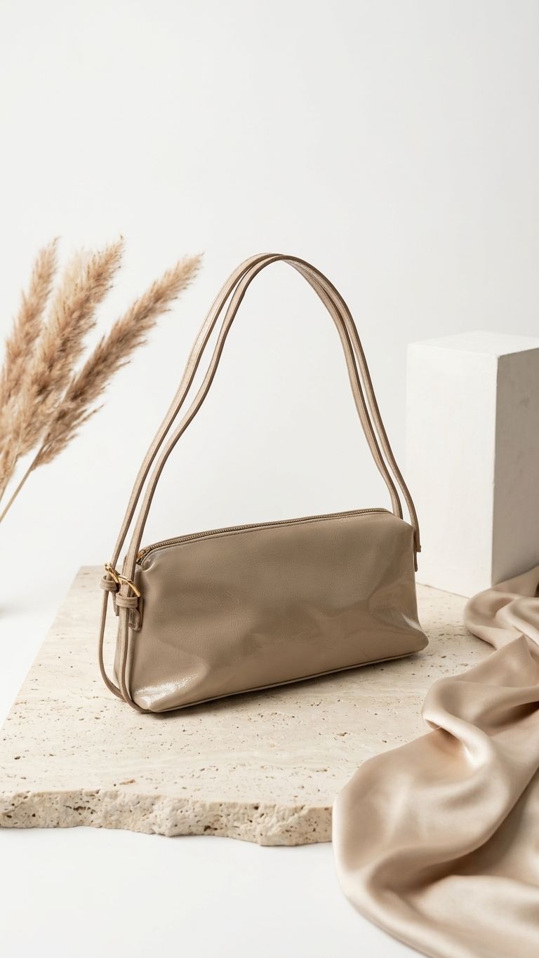 Selvelin women's shoulder bag Taupe patent faux leather