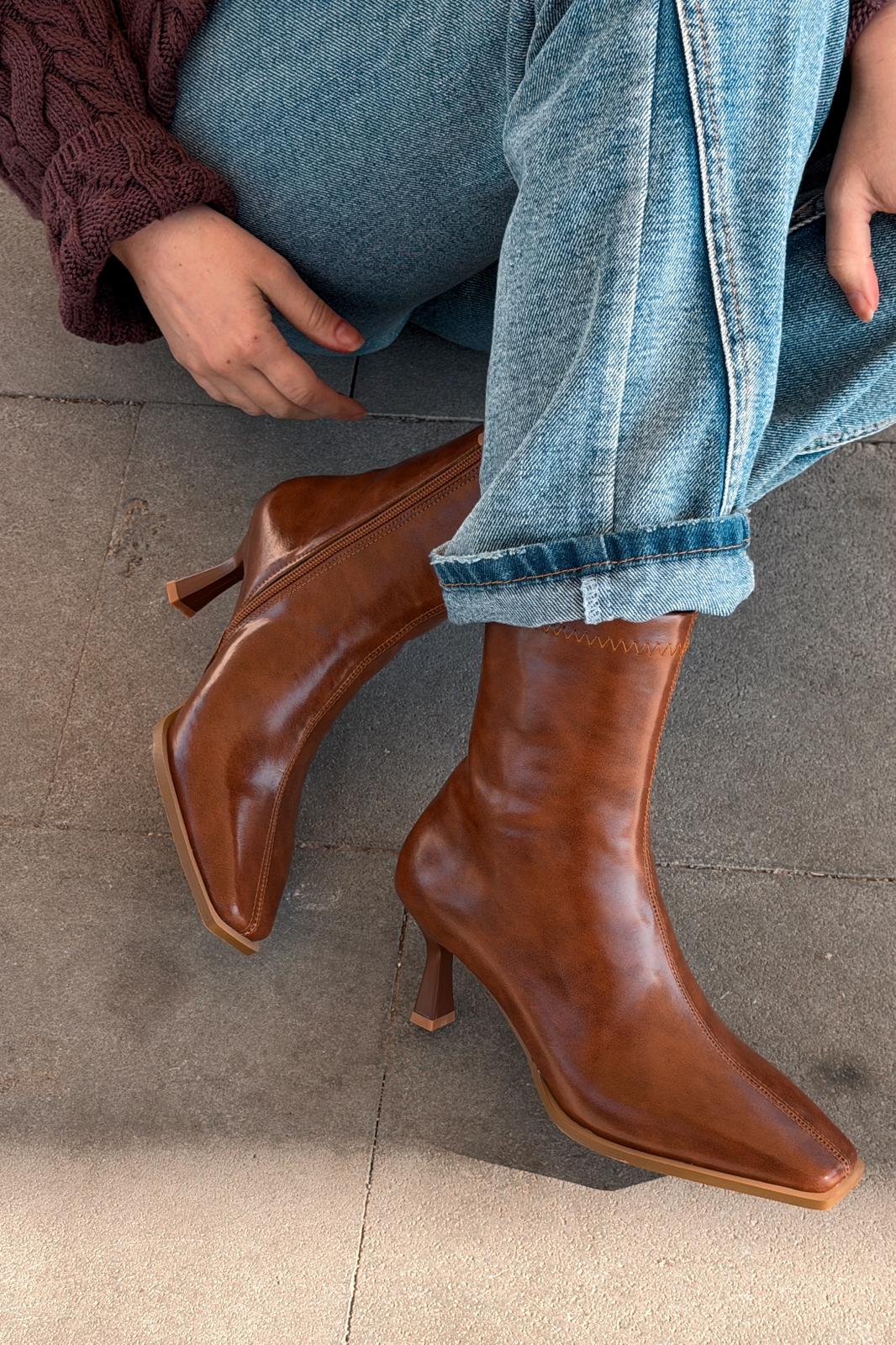 Alderie Tan Faux Leather Women's Pumps Boots