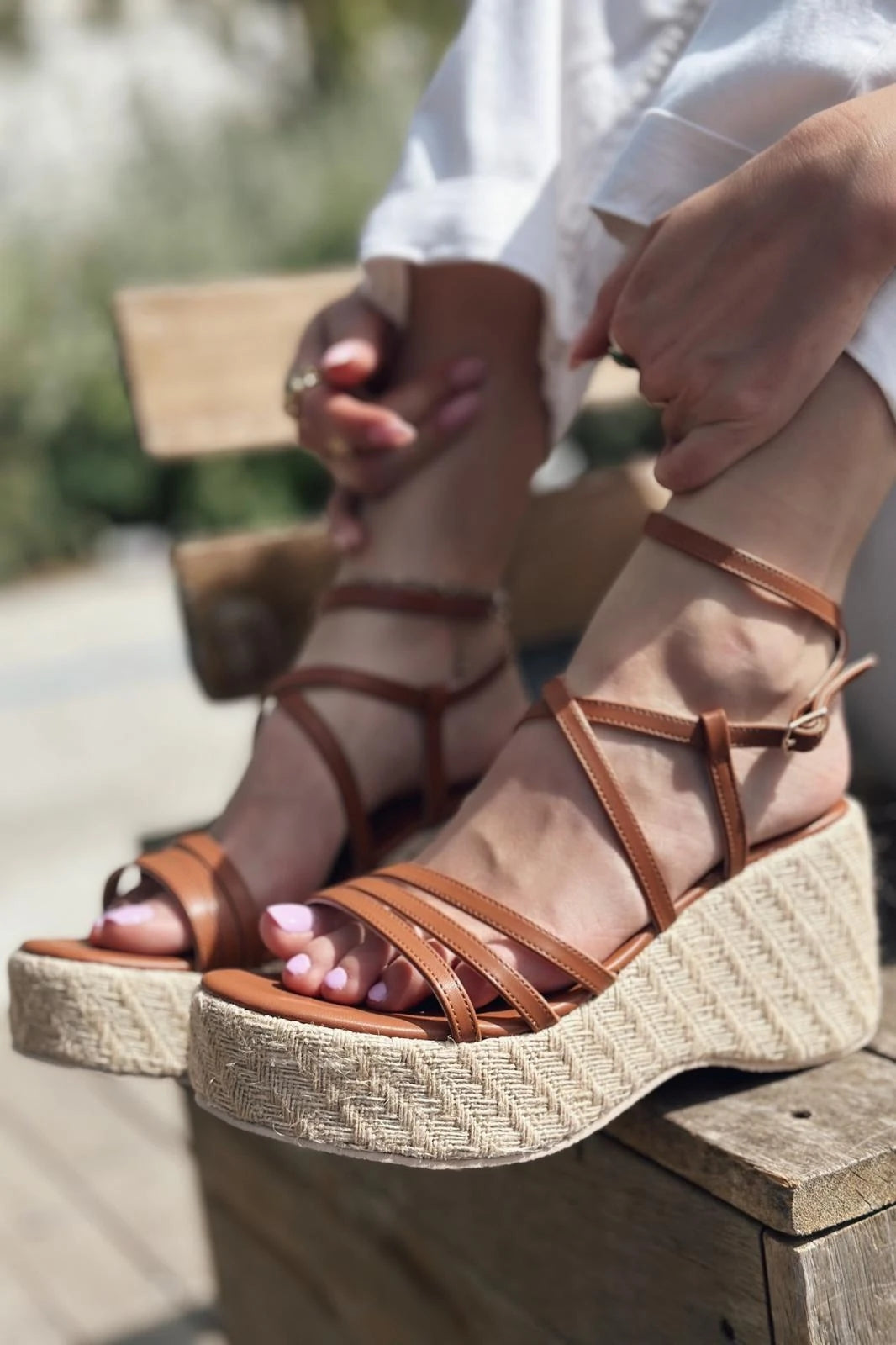 Forina Raffia Platform Pumps Women's Sandals Tan