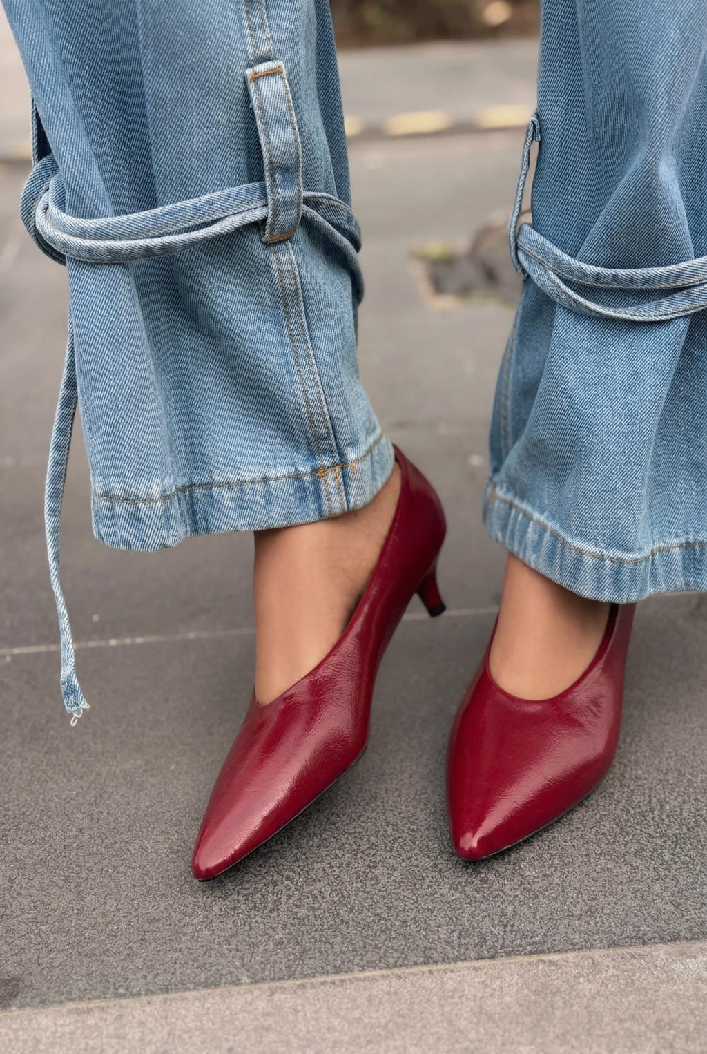 Seranis Burgundy Crinkle Patent Faux Leather Women's Stilettos