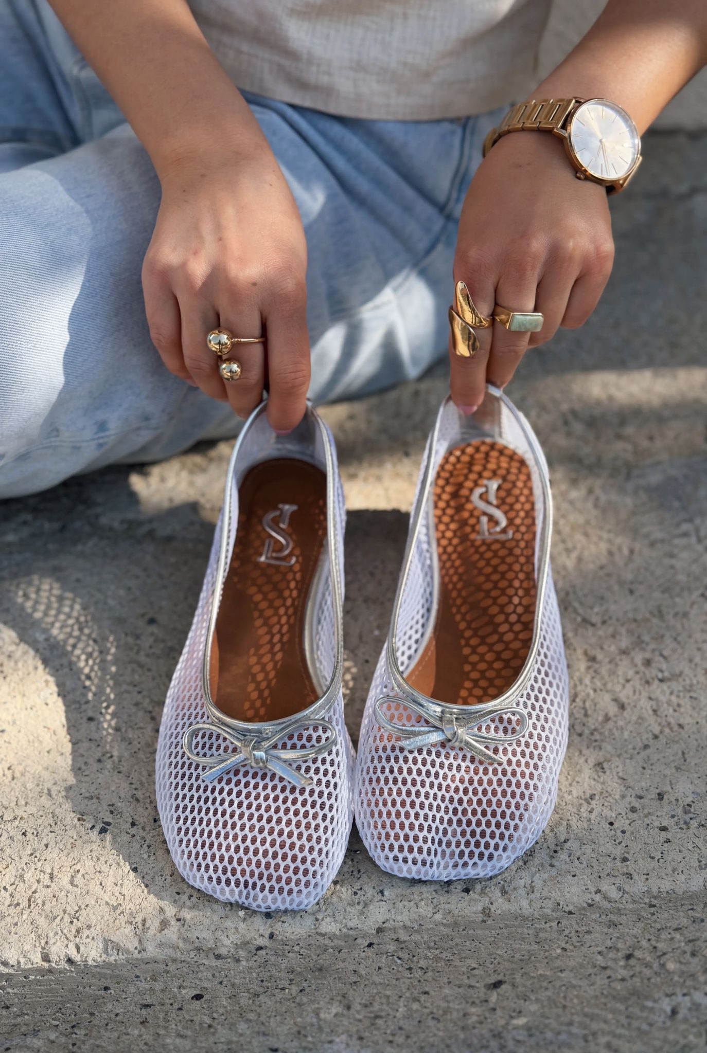 Torina White Mesh Women's Flats