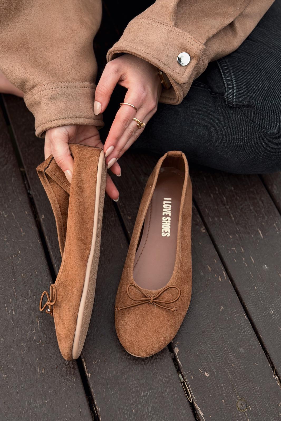 Stellor Tan Suede Women's Wedge Heel Flats