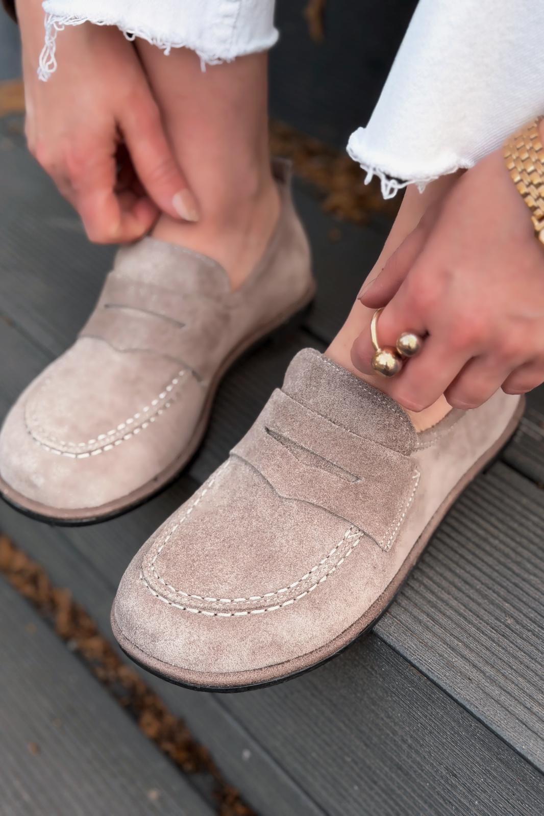 Marion Taupe Genuine Suede Women's Loafers