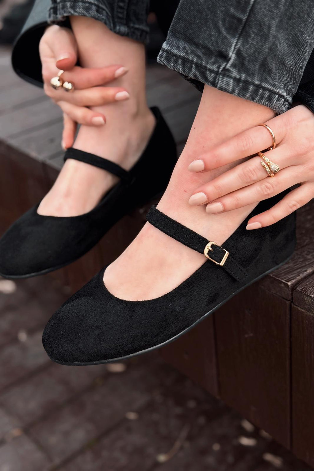 Tenris Black Suede Women's Wedge Heel Flats