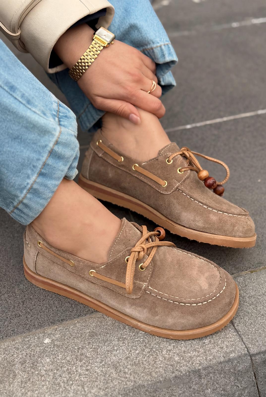 Armon Taupe Genuine Suede Women's Oxford Shoes
