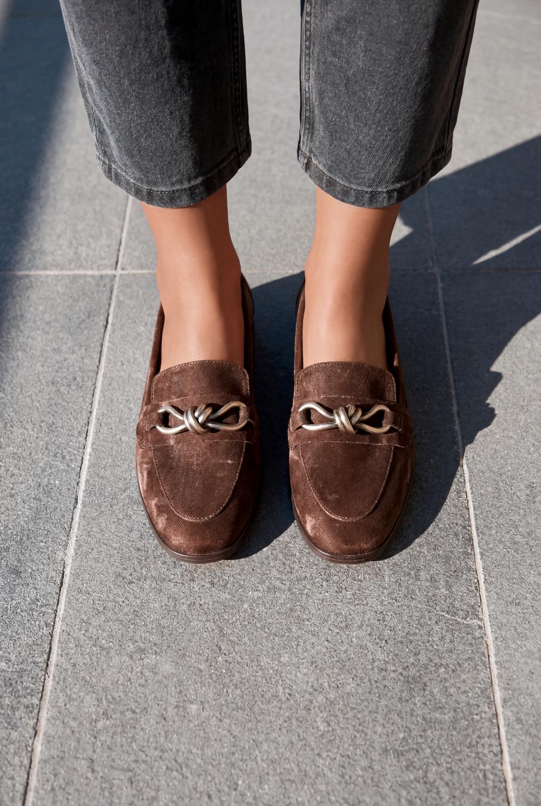 Kastora Dark Brown Satin Women's Loafers