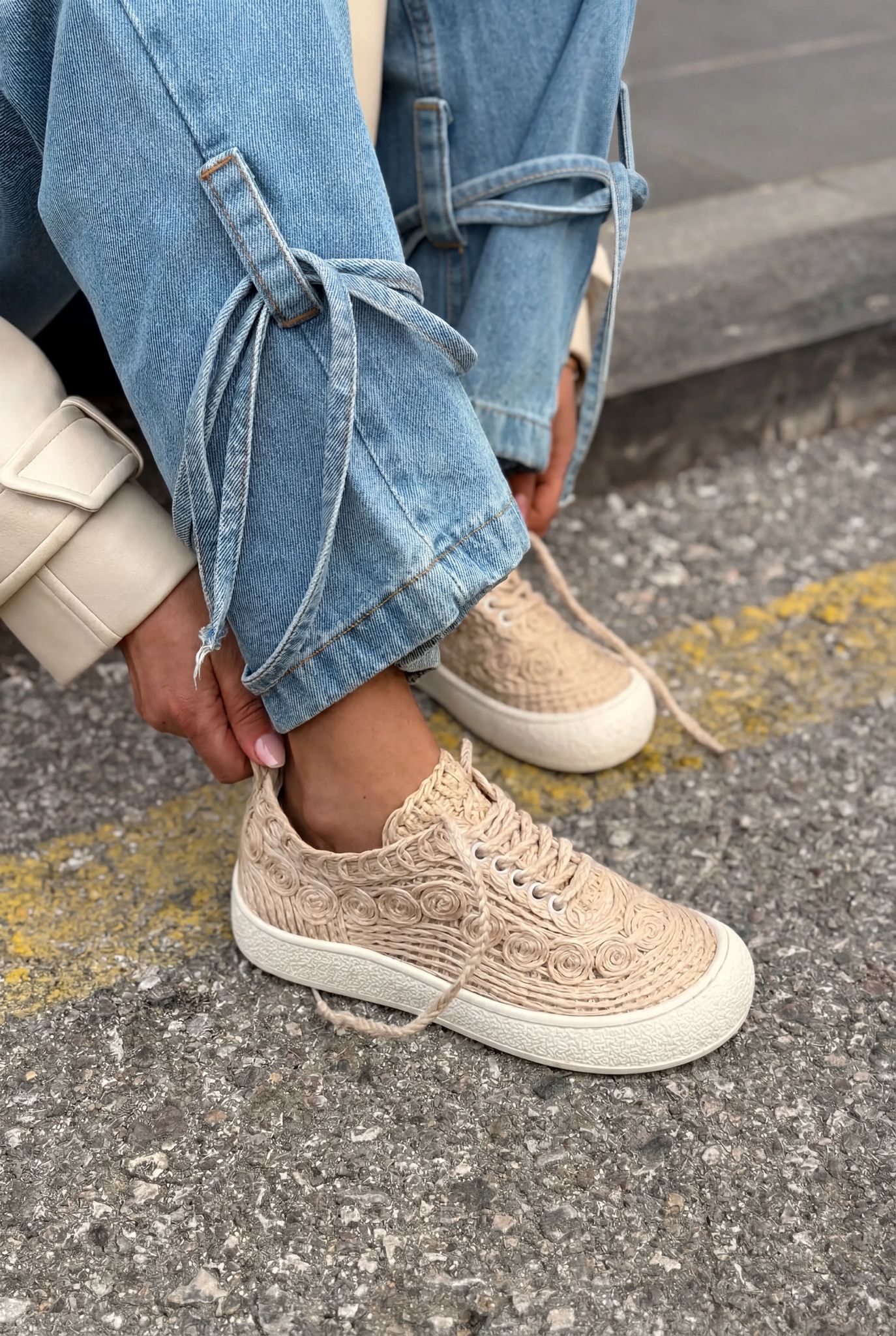 Sarrin Beige Woven Women's Sneakers