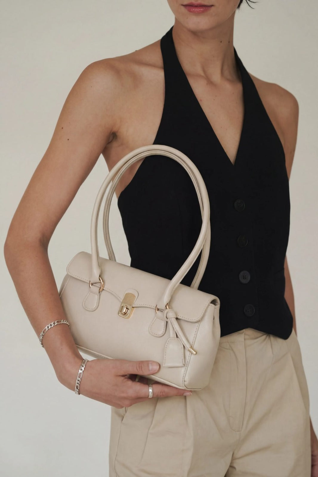 Belvis Beige Faux Leather Women's Shoulder Bag