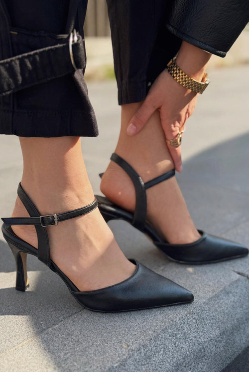Beloria Black Faux Leather Women's Stilettos