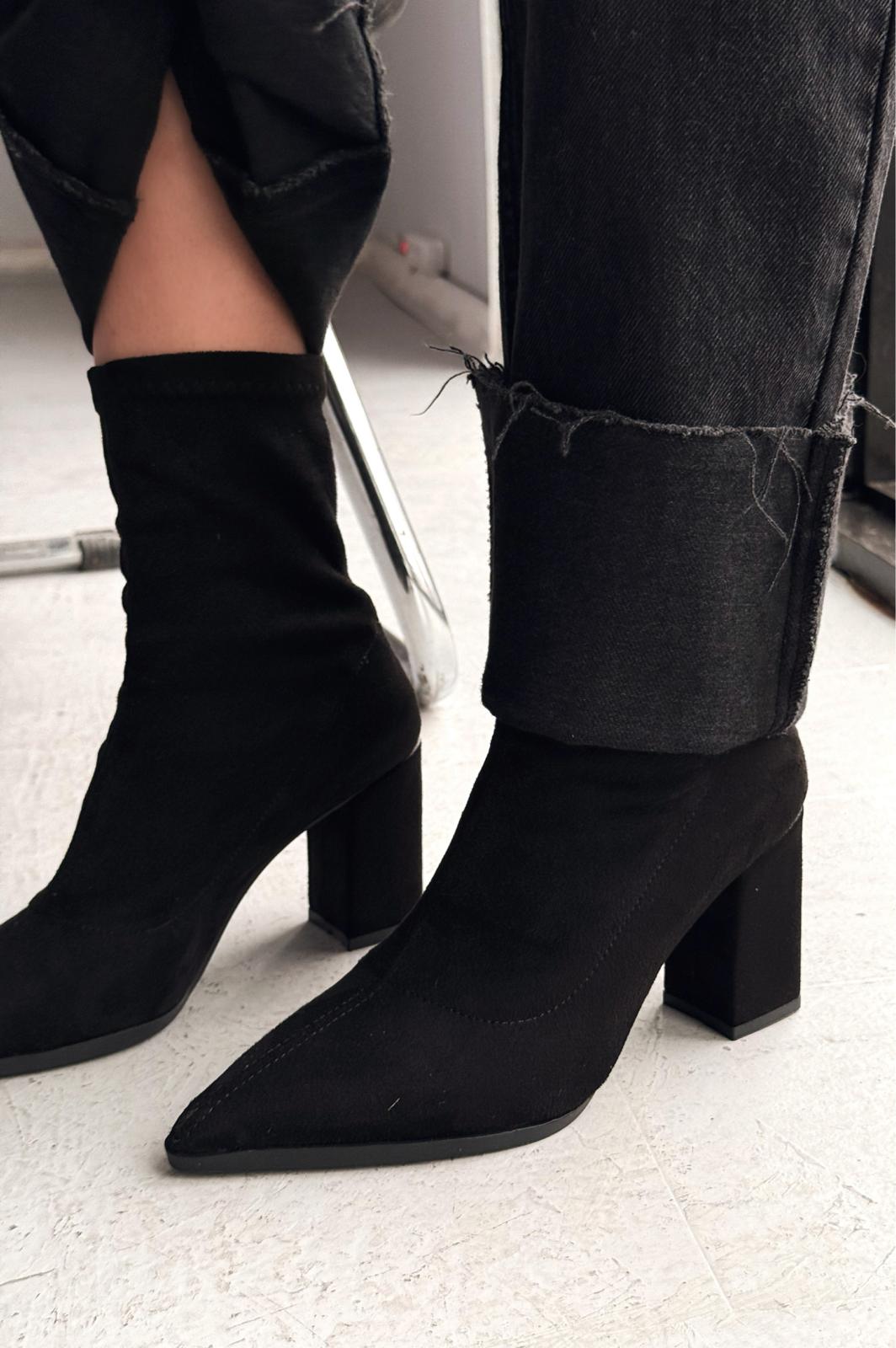 Ardews Suede Pumps Sock Boots Black