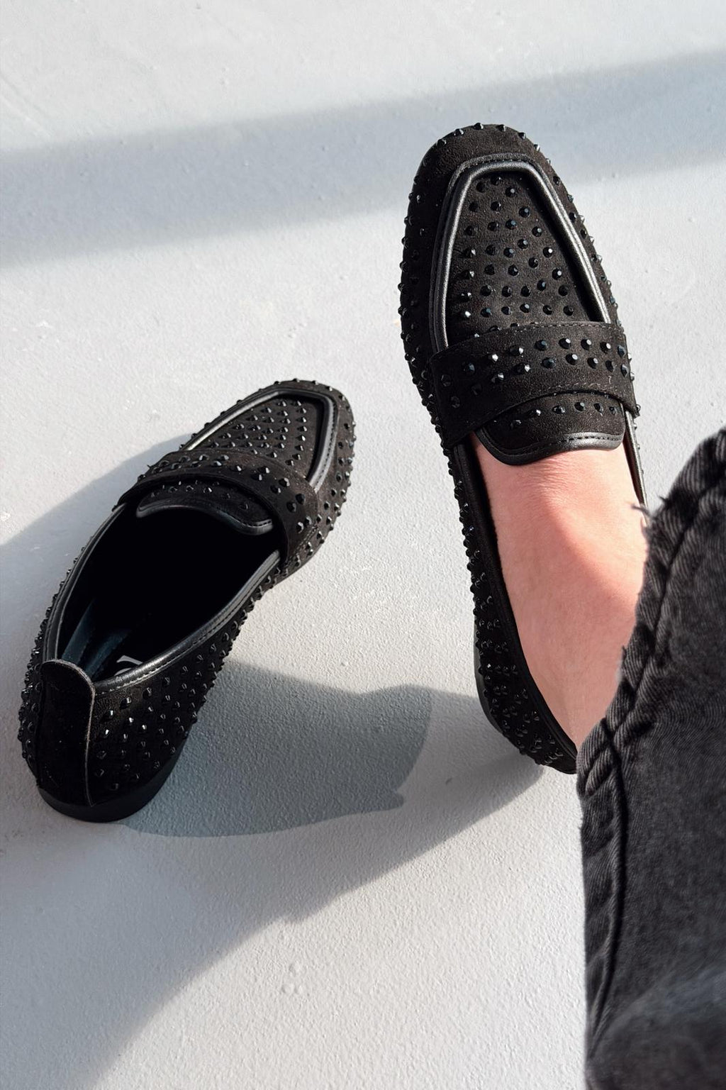 Talori Black Suede Black Embellished Women's Loafers