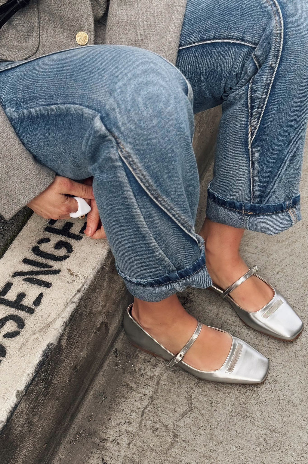 Lufora Silver Faux Leather Buckle Detail Women's Flats