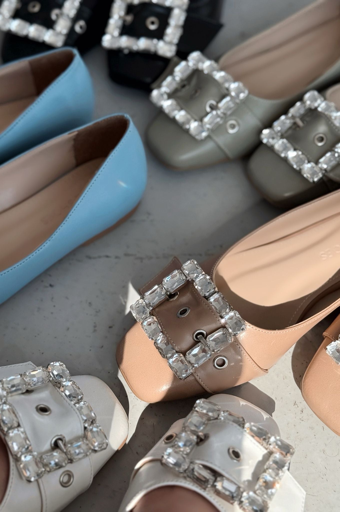 Woned Nude Faux Leather Crystal Detail Women's Flats