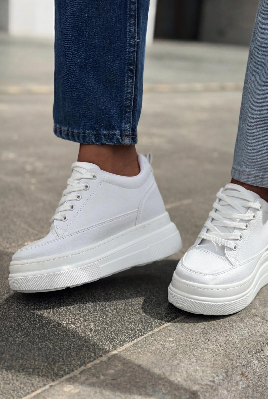 Korin White Faux Leather Women's Hidden Wedge Sneakers
