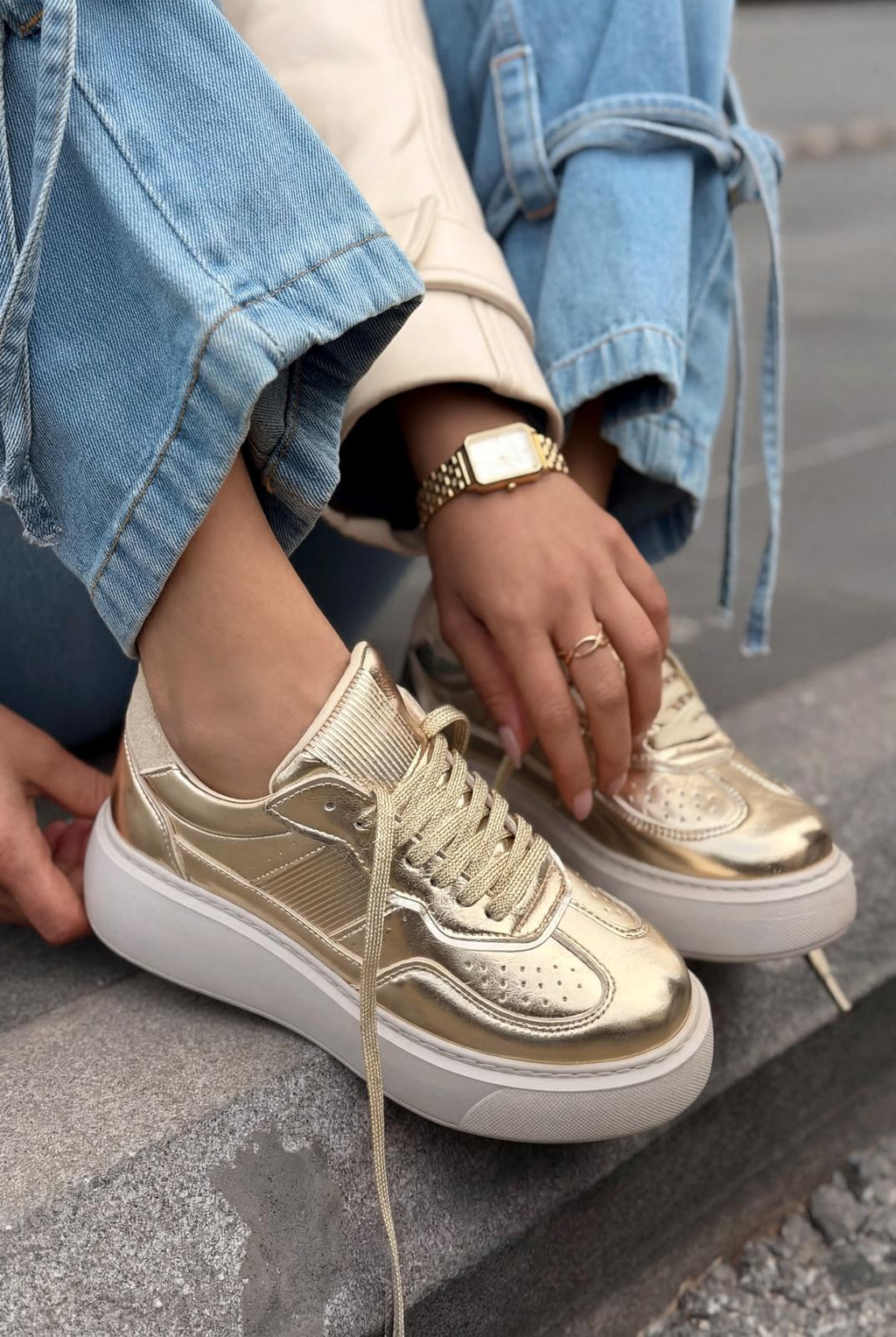 Larisa Gold Patent Faux Leather Women's Sneakers