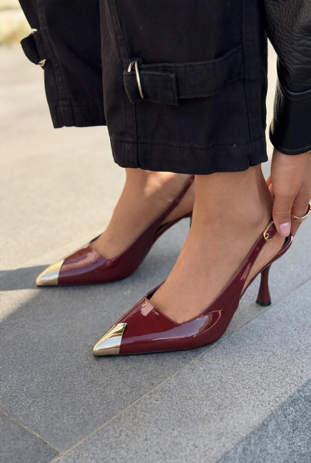 Caligo Burgundy Patent Faux Leather Stilettos