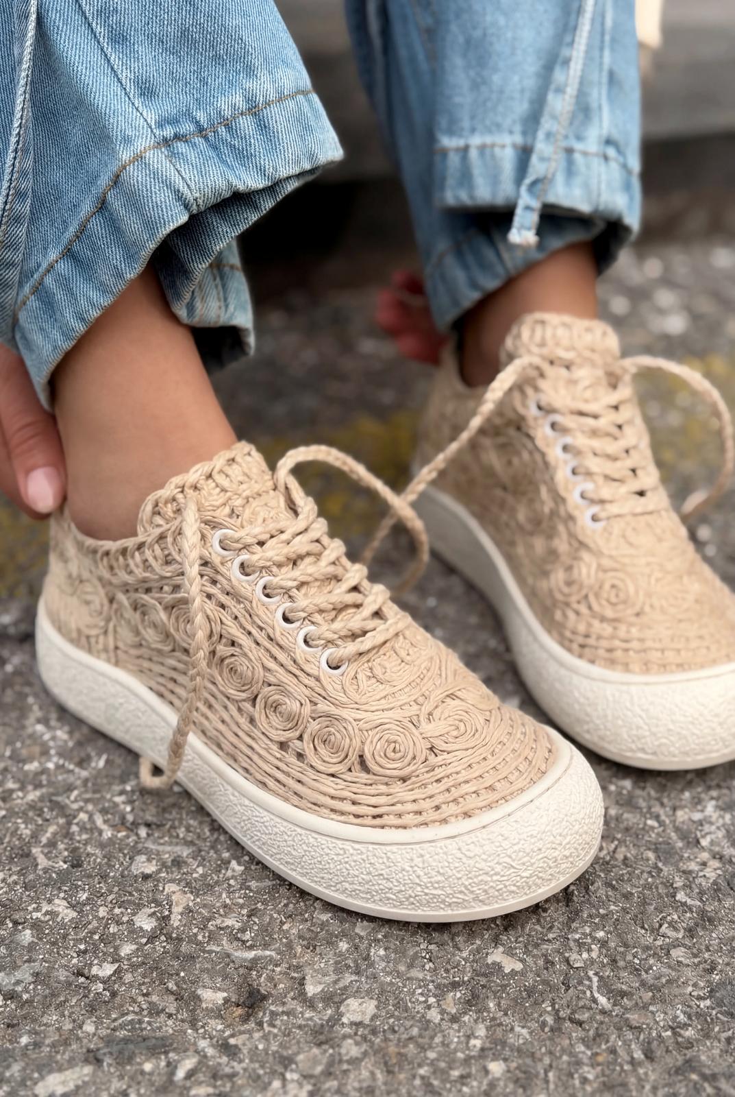 Sarrin Beige Woven Women's Sneakers