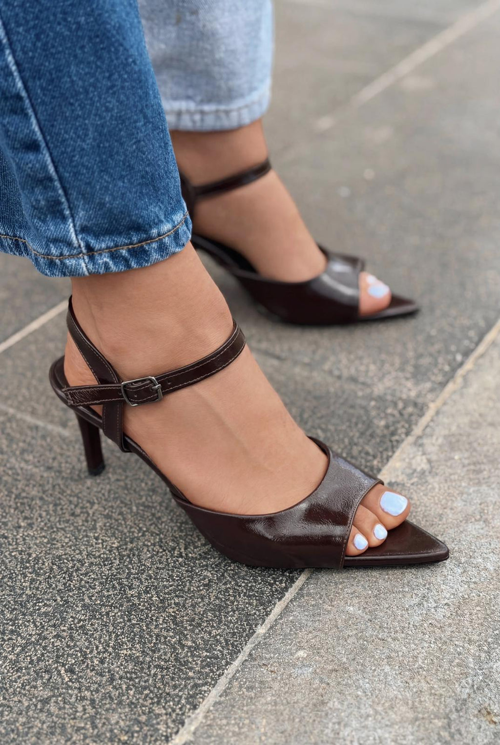 Ardor Light Brown Patent Faux Leather Women's Pumps Sandals