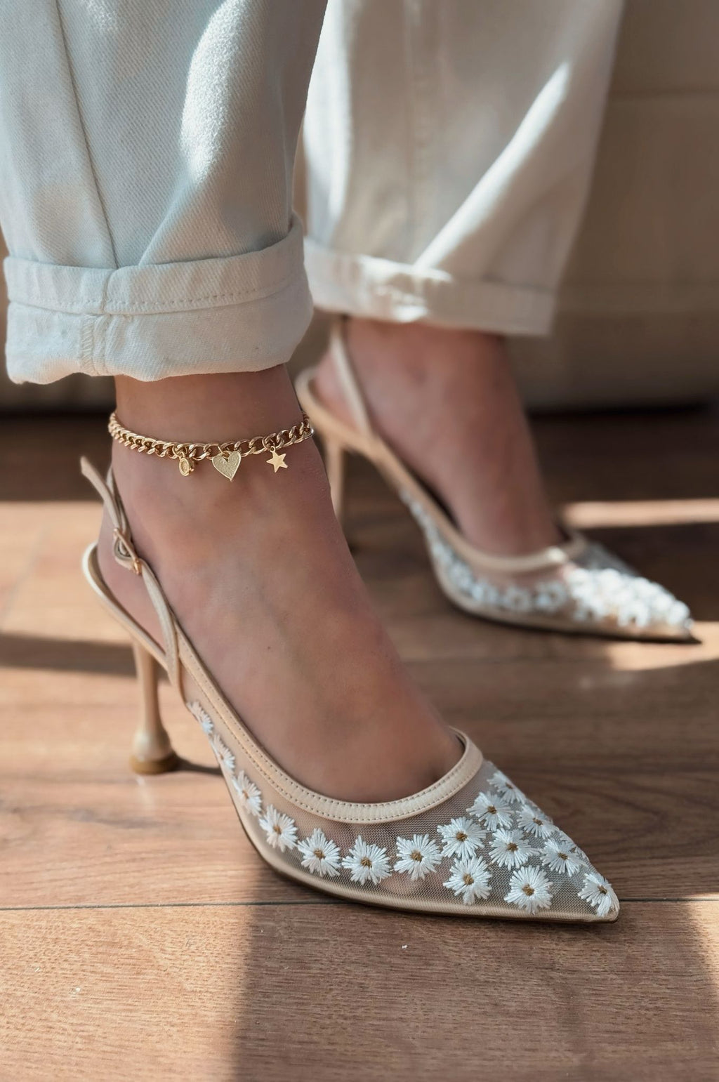 Dasewi Beige Mesh Women's Stilettos
