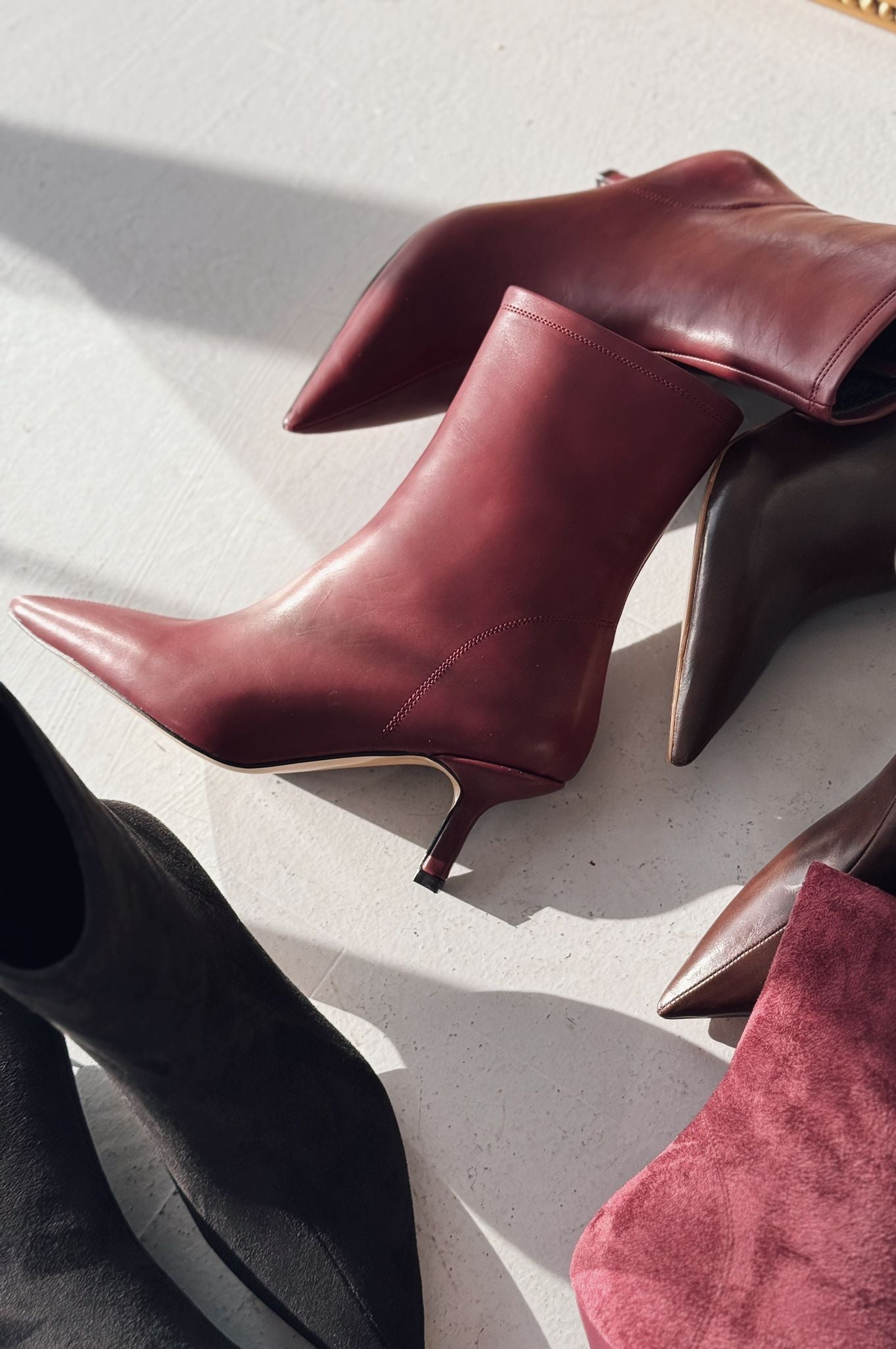Orvex Women's Burgundy Faux Leather Stiletto Heel Boots