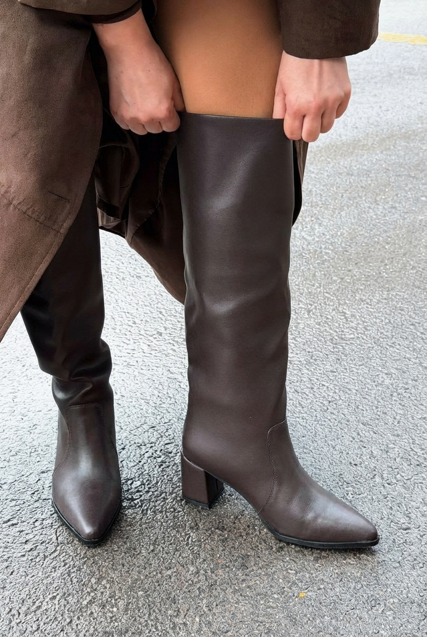 Pelena Light Brown Faux Leather XL Boots Women's