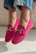 Lofin Fuchsia Suede Buckle Detail Women's Loafers