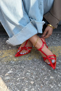 Morlen Red Patent Faux Leather Pumps Sandals