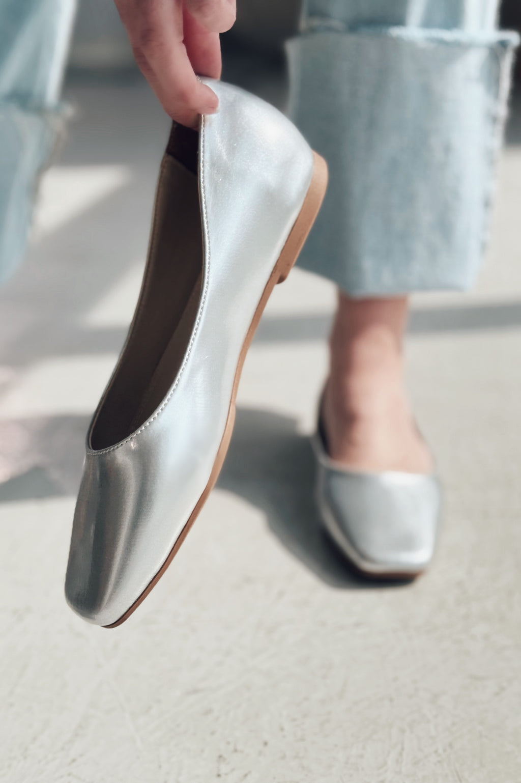 Canris Silver Faux Leather Women's Square Toe Mary Jane Flats