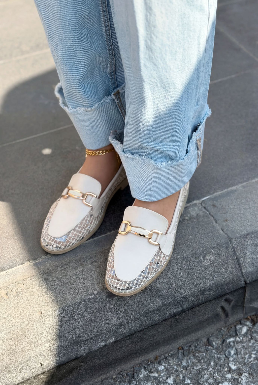 Delter Beige Faux Leather Mesh Women's Loafers