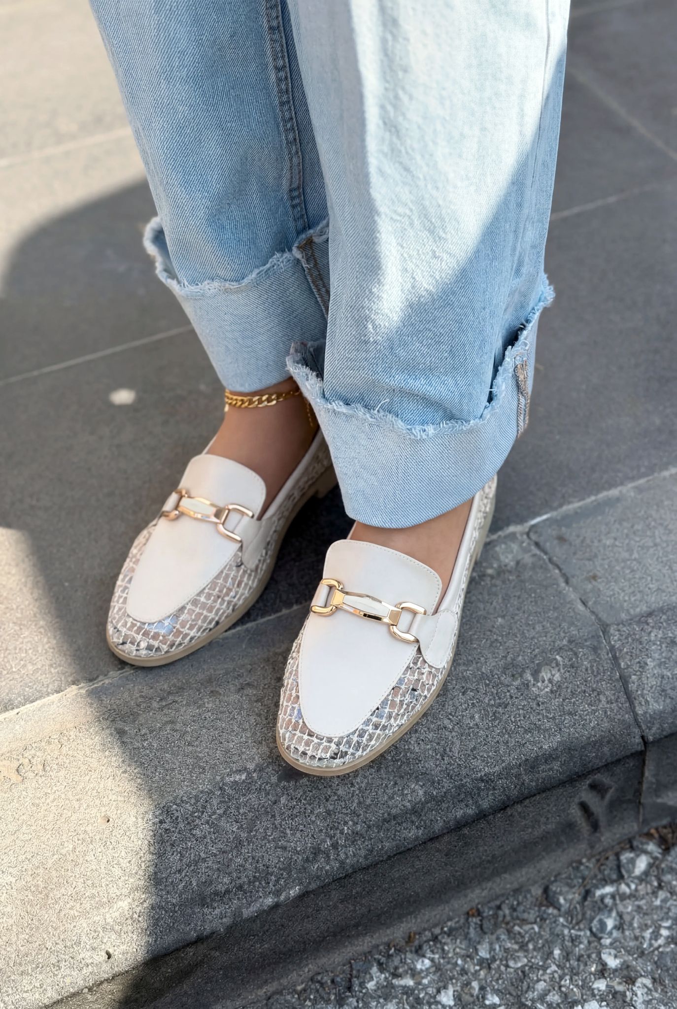 Delter Beige Faux Leather Mesh Women's Loafers