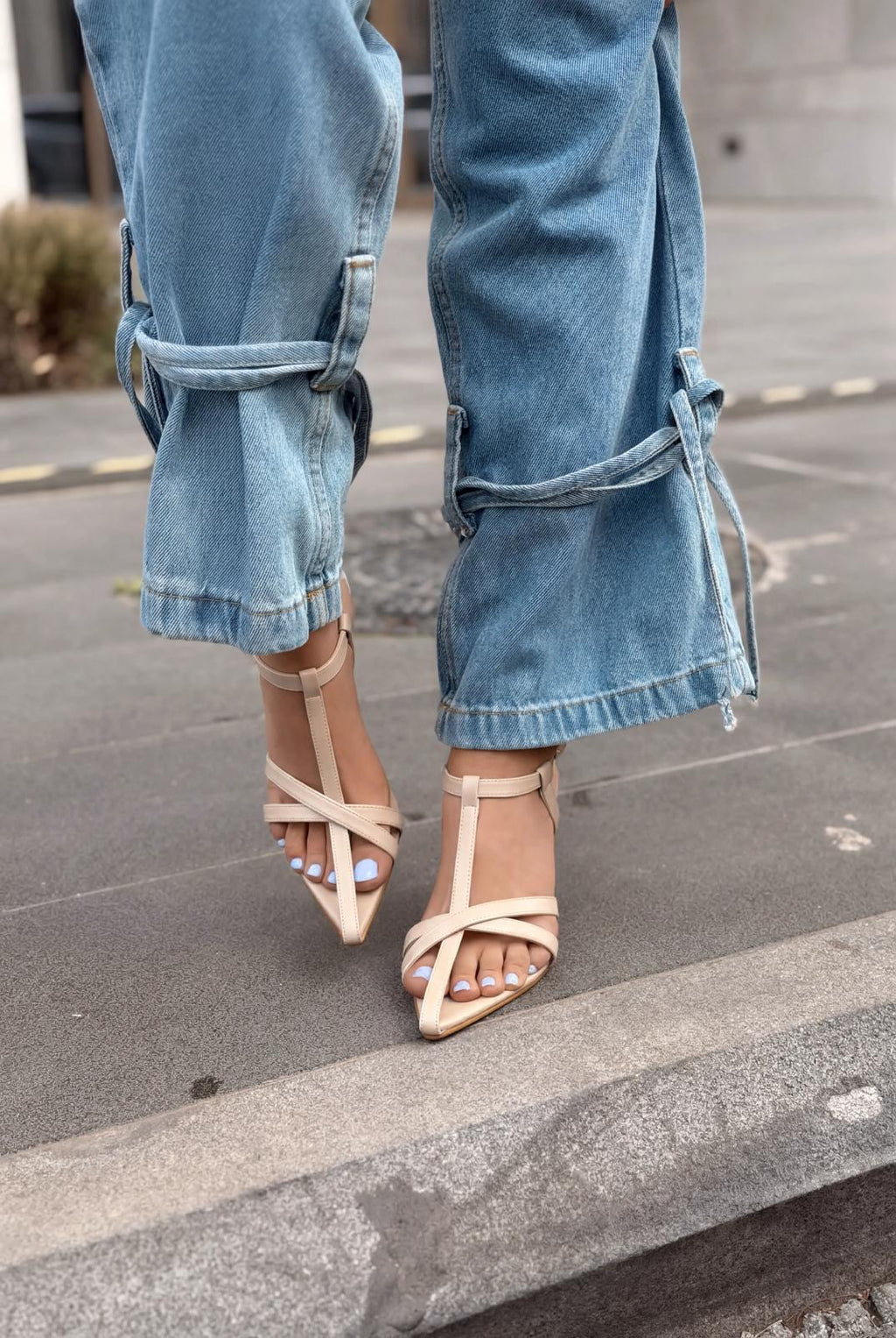 Morlen Nude Patent Faux Leather Pumps Sandals