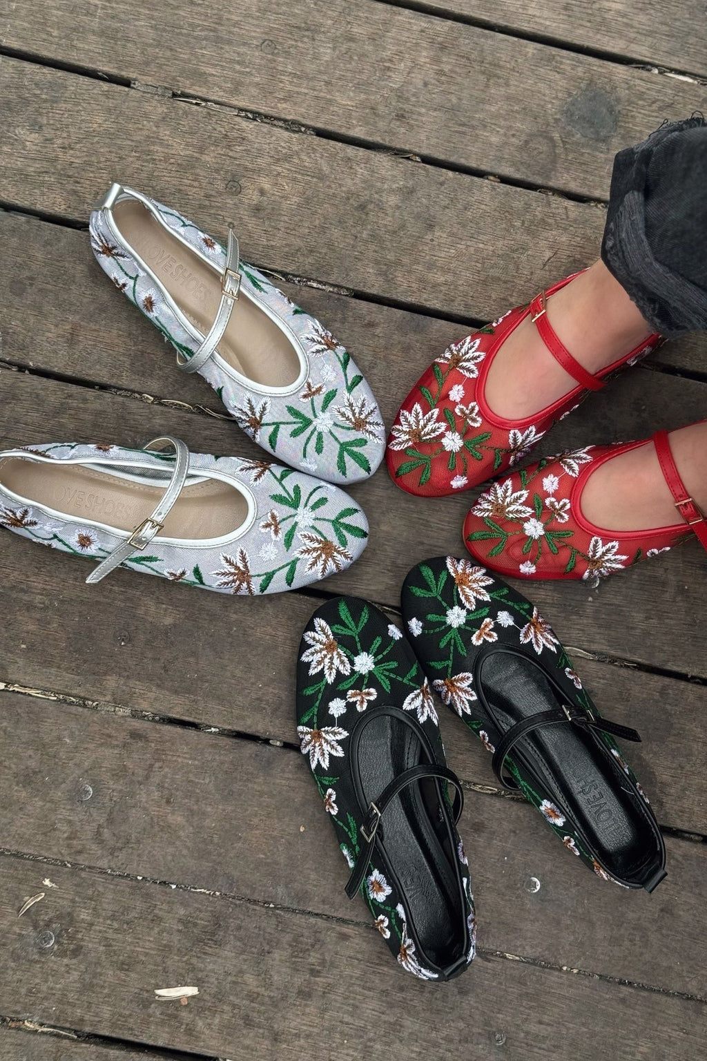 Krysol Grey Embroidered Mesh Women's Flats