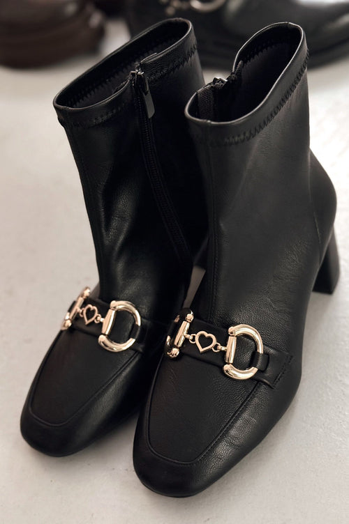 Daniwyo Black Faux Leather Stretch Women's Boots